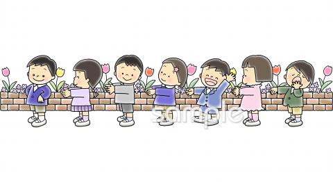 小学校向け一列 並ぶ無料イラストお試しフリー素材(カット)