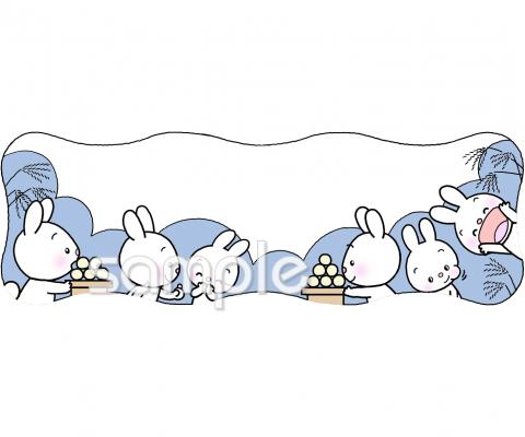 小学校向けウサギ 月見だんご無料イラストお試しフリー素材(カット)