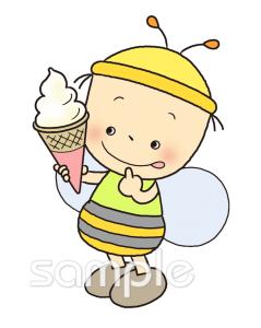 小学校向けソフトクリーム ミツバチ無料イラストお試しフリー素材(カット)