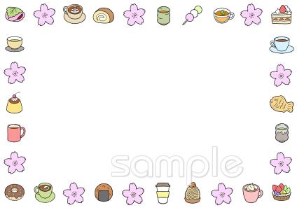 小学校向け桜 お菓子 飾り枠無料イラストお試しフリー素材(カット)