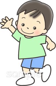 小学校向け子ども 手をふる無料イラストお試しフリー素材(カット)
