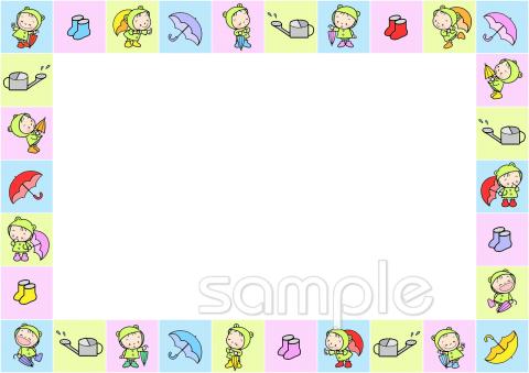 小学校向け梅雨 飾り枠無料イラストお試しフリー素材(カット)