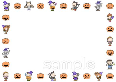 小学校向けハロウィン 飾り枠無料イラストお試しフリー素材(カット)
