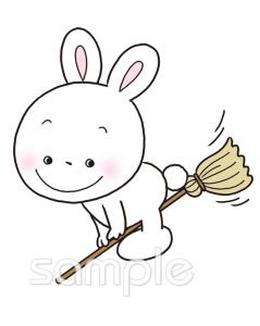 小学校向けウサギ ほうき無料イラストお試しフリー素材(カット)