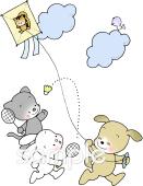 小学校向け凧揚げ 動物無料イラストお試しフリー素材(カット)