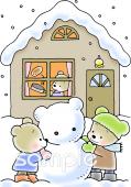 小学校向け雪だるま 雪の日無料イラストお試しフリー素材(カット)