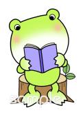 小学校向けカエル 本を読む無料イラストお試しフリー素材(カット)
