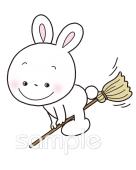 小学校向けウサギ ほうき無料イラストお試しフリー素材(カット)