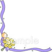 小学校向けリボン 小鳥 小菊無料イラストお試しフリー素材(カット)