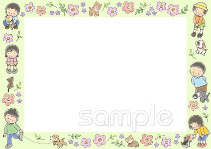 図書室・図書館向けフレーム こども ペット無料イラストお試しフリー素材(カット)