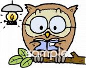 図書室・図書館向けフクロウ 本を読む無料イラストお試しフリー素材(カット)