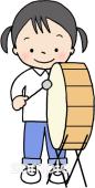 図書室・図書館向け女の子 大太鼓無料イラストお試しフリー素材(カット)