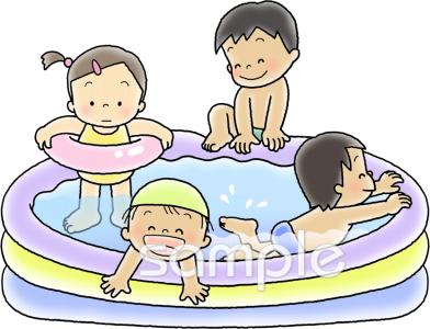 幼稚園向けプール 水遊び無料イラストお試しフリー素材(カット)