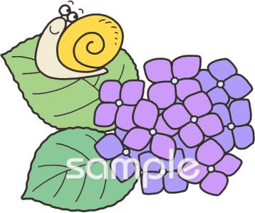 幼稚園向けあじさい かたつむり無料イラストお試しフリー素材(カット)
