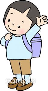 幼稚園向け手をあげる 交通安全無料イラストお試しフリー素材(カット)