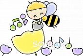 幼稚園向けチューリップ ミツバチ無料イラストお試しフリー素材(カット)