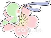 幼稚園向け桜 リボン 小鳥無料イラストお試しフリー素材(カット)