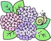 幼稚園向けカタツムリ 紫陽花無料イラストお試しフリー素材(カット)