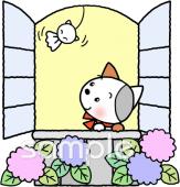 幼稚園向け窓 ネコ無料イラストお試しフリー素材(カット)