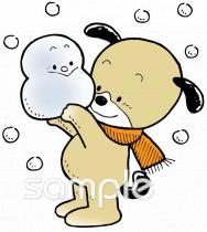 公民館・市役所・町村役場のための雪だるま 犬無料イラストお試しフリー素材(カット)