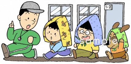 公民館・市役所・町村役場のための避難訓練無料イラストお試しフリー素材(カット)