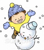 公民館・市役所・町村役場のための雪だるま 子ども無料イラストお試しフリー素材(カット)
