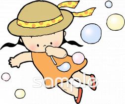 公民館・市役所・町村役場のためのシャボン玉 女の子無料イラストお試しフリー素材(カット)