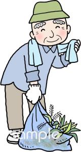 公民館・市役所・町村役場のための高齢者 草むしり無料イラストお試しフリー素材(カット)