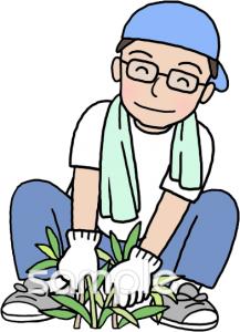 公民館・市役所・町村役場のための男性 除草作業無料イラストお試しフリー素材(カット)
