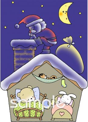 公民館・市役所・町村役場のためのサンタクロース 煙突無料イラストお試しフリー素材(カット)