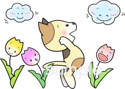 公民館・市役所・町村役場のためのチューリップ ネコ無料イラストお試しフリー素材(カット)