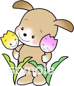 公民館・市役所・町村役場のためのチューリップ 犬無料イラストお試しフリー素材(カット)