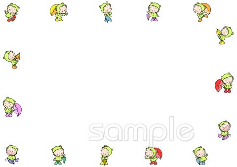 公民館・市役所・町村役場のための雨 子ども 枠無料イラストお試しフリー素材(カット)