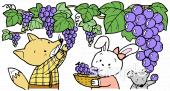 公民館・市役所・町村役場のためのブドウ狩り 手伝い無料イラストお試しフリー素材(カット)