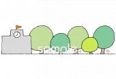 公民館・市役所・町村役場のための校舎 樹木無料イラストお試しフリー素材(カット)