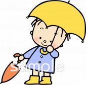 公民館・市役所・町村役場のための雨降り お迎え こども無料イラストお試しフリー素材(カット)