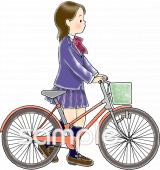 公民館・市役所・町村役場のための自転車 押して歩く無料イラストお試しフリー素材(カット)