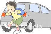 公民館・市役所・町村役場のための危険予知 車の後ろに近づかない無料イラストお試しフリー素材(カット)