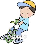 公民館・市役所・町村役場のための男の子 草引き無料イラストお試しフリー素材(カット)