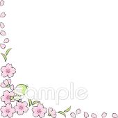 公民館・市役所・町村役場のための桜 コーナー飾り 小鳥無料イラストお試しフリー素材(カット)