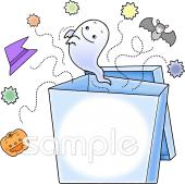 公民館・市役所・町村役場のためのハロウィン びっくり箱無料イラストお試しフリー素材(カット)