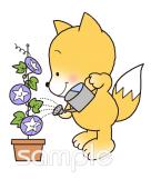 公民館・市役所・町村役場のための朝顔 水やり無料イラストお試しフリー素材(カット)