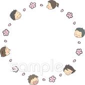 公民館・市役所・町村役場のための桜 子ども 丸枠無料イラストお試しフリー素材(カット)